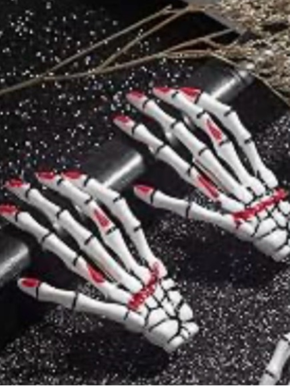 Spencer's Skeleton Hand Hair Clips - White and Bloody Red